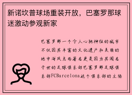 新诺坎普球场重装开放，巴塞罗那球迷激动参观新家